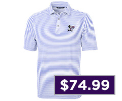 Mens K-State Wildcats Lavender Cutter and Buck Virtue Eco Pique Stripe Short Sleeve Polo Shirt